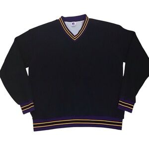 Vintage 80s 90s Russell Athletic Pullover Black Purple Gold Trim XXXL USA